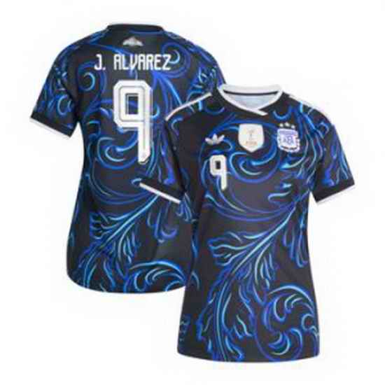 Women 9Julian Alvarez Argentina National Team adidas 2026 Away Replica Jersey Black 3